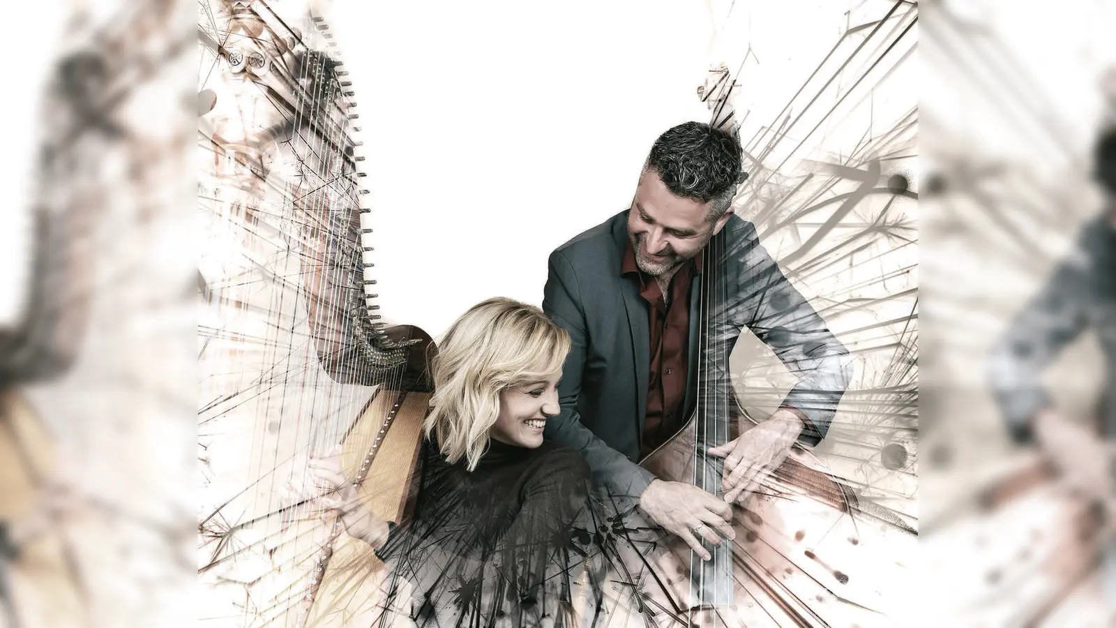 Volksharfe und Kontabass: Katrin und Werner Unterlercher spielen neue Kompositionen, die im Alten verwurzelt sind. (Foto: © Unterlercher)