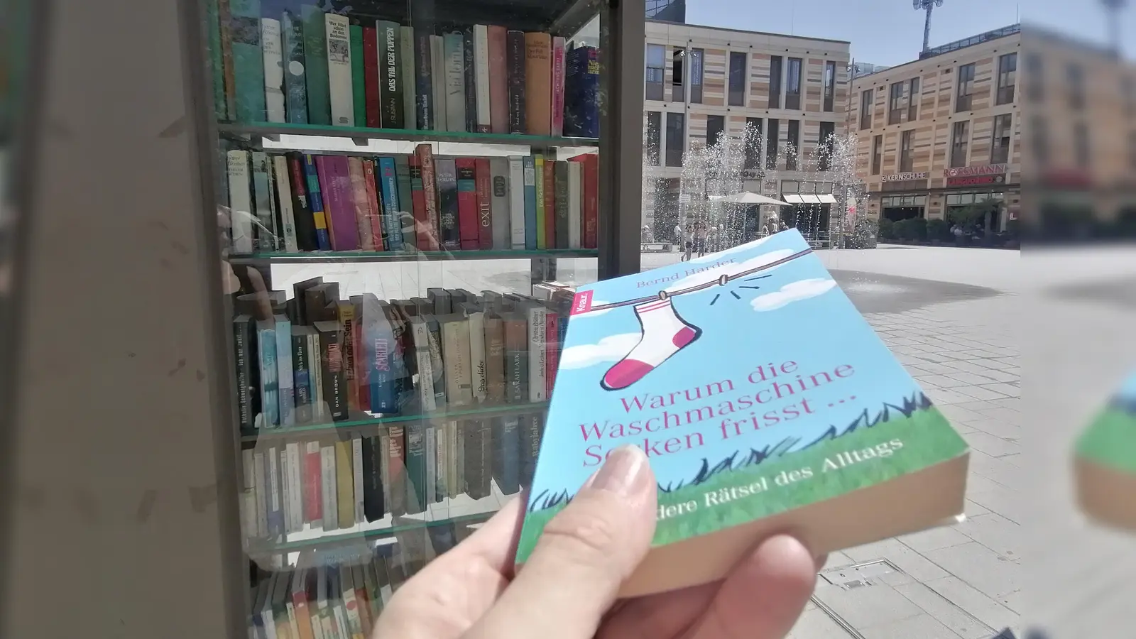 Wissen für den Smalltalk zwischendurch: Bernd Harders „Warum die Waschmaschine Socken frisst ... und andere Rätsel des Alltag” im Bücherschrank am Oertelplatz. (Foto: job)