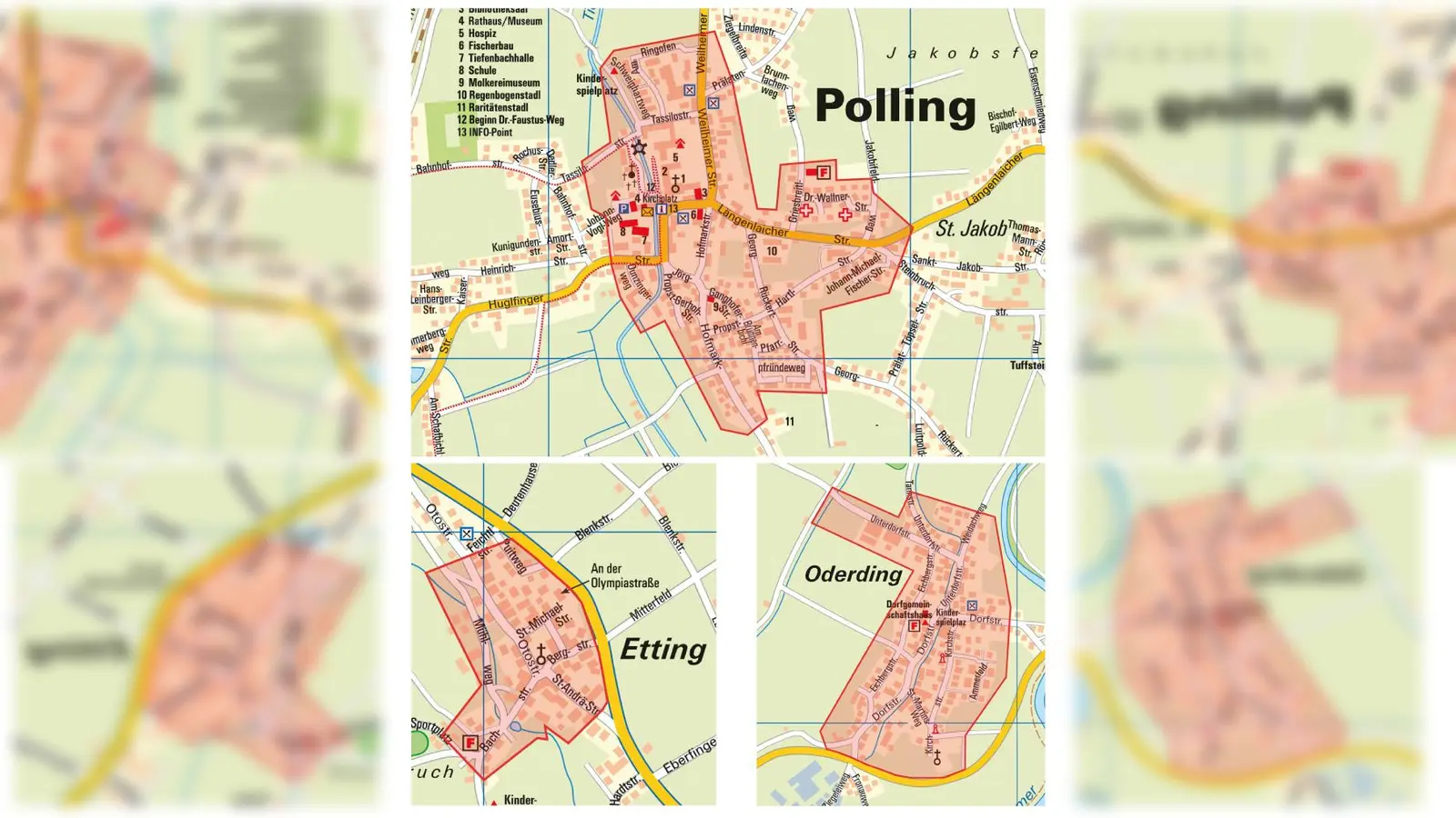 In diesen Schutzzonen darf nicht privat geböllert werden. Eine vergrößerte Kartenansicht findet sich unter <i>www.polling.de</i> auf der Homepage der Gemeinde. (Foto: Gemeinde Polling)