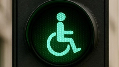 Nach BA-Willen soll das Ampelmännchen im Rollstuhl dauerhaft im Zentrum von Pasing zu sehen sein.  (Foto: Ulrike Seiffert)