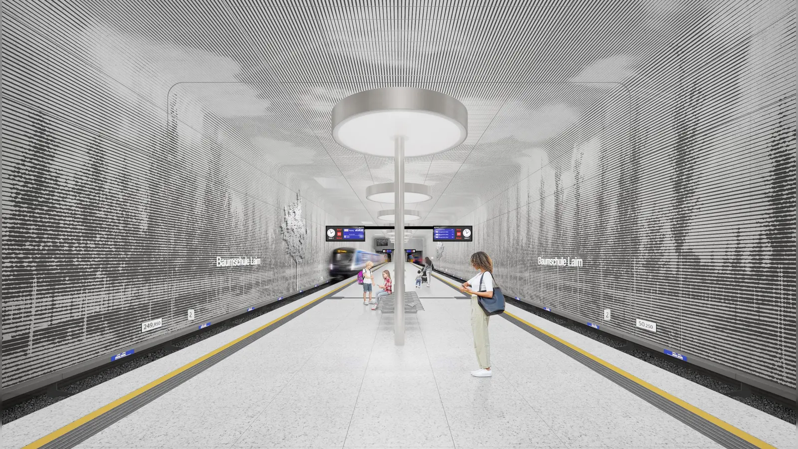 So wird der neue U-Bahnhof „Baumschule Laim“ aussehen, der nach Plänen des Büros Allmann/Wappner gestaltet wird. (Foto: Baureferat LHM/allmannwappner)