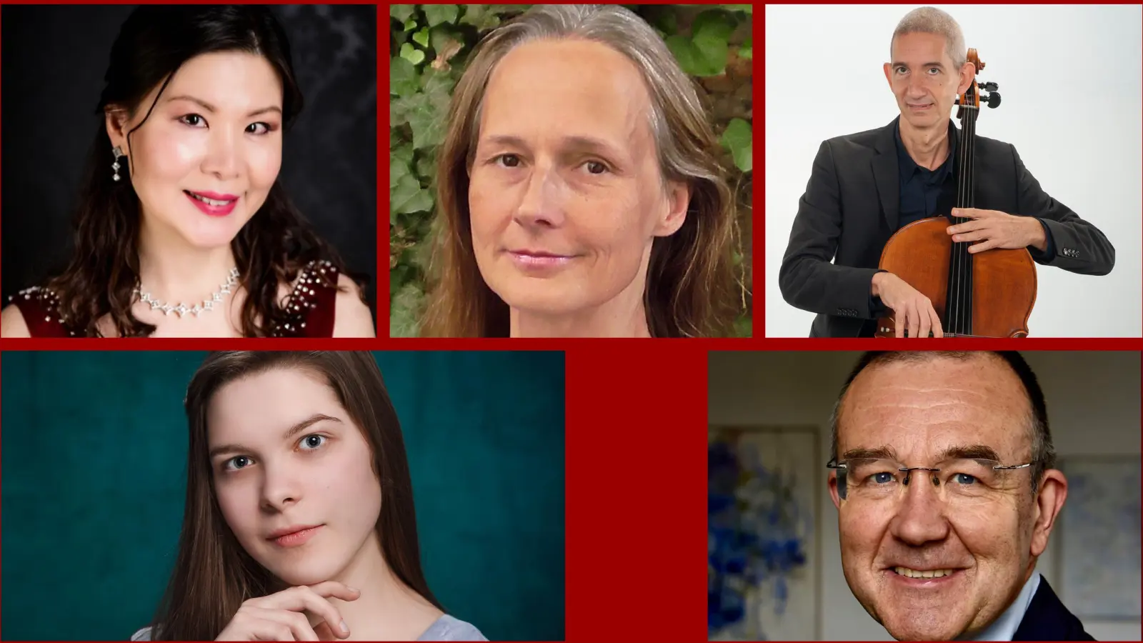 Bei dem Frühlingskonzert zu hören sind (von rechts oben): Para Chang, Birgitta Eila, Michael Weiß, Clara Siegle und Heiko Stralendorff. (Foto: Pianistenclub München)