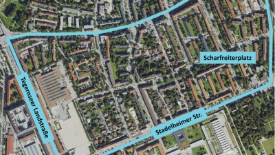 Das Quartier Scharfreiterplatz liegt im Stadtbezirk 17 (Obergiesing-Fasangarten).  (Foto: RKU/GeoInfoWeb)