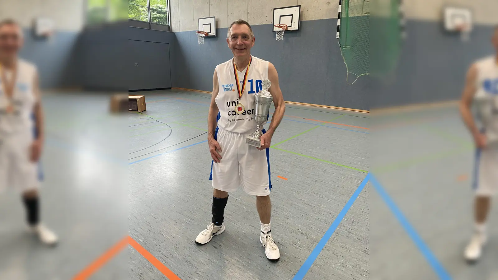 Mit Pokal: Peter Kanzler vom SV Germering hat die deutsche Basketball-Meisterschaft der Ü65 Mannschaften gemeinsam mit der SG München gewonnen. (Foto: privat)