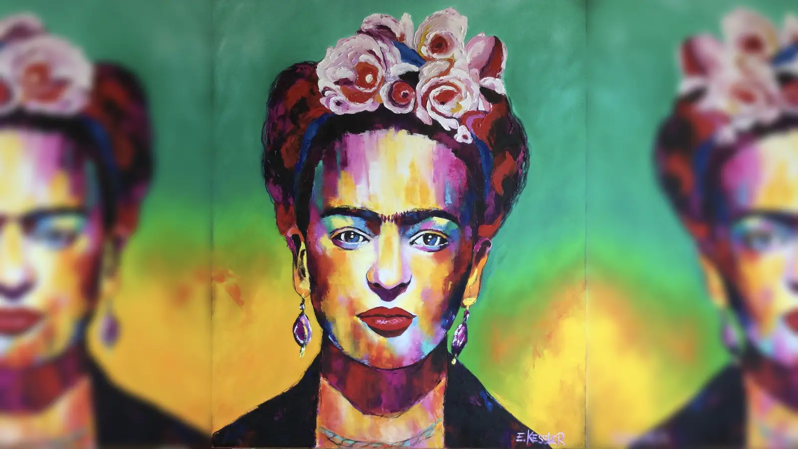 Von PopArt inspiriert: Frida Kahlo. Das Werk von Eva Kessler ist Teil der Ausstellung „Gesichter der Welt”. (Foto: Kessler)