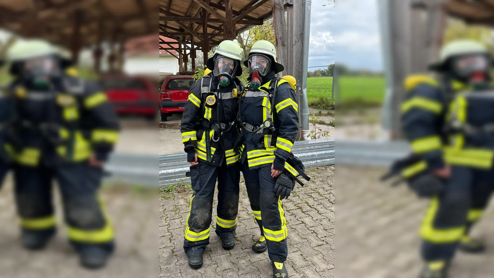 Anahid Bellakhdar ( l.) und Sophie Mayrhofer in ihrer Atemschutzträgerausrüstung. (Foto: privat)