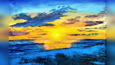 Auch einen Sonnenuntergang hat Aline Stöger künstlerisch auf der Leinwand festgehalten. (Bild: Aline Stöger)