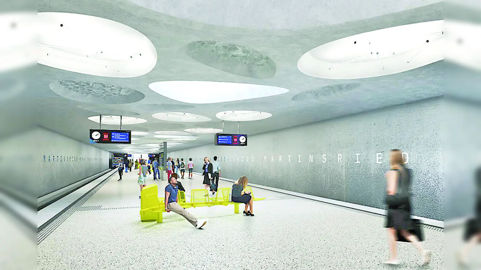 Die Pläne der Wettbewerbssieger (Architekten Gruber+Popp sowie Lichtplanung Arup Deutschland GmbH) für die U-Bahnstation Martinsried. Am Fertigstellungstermin in 2027 wird festgehalten. (Foto: Gemeinde Planegg)