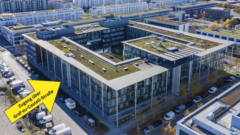 Die Führerscheinstelle des Landkreises München sitzt ab 2. November in der Graf-zu-Castell-Straße. Langfristig soll der Messecampus in Riem zum Hauptstandort des Landratsamtes werden. (Foto: LRA München)