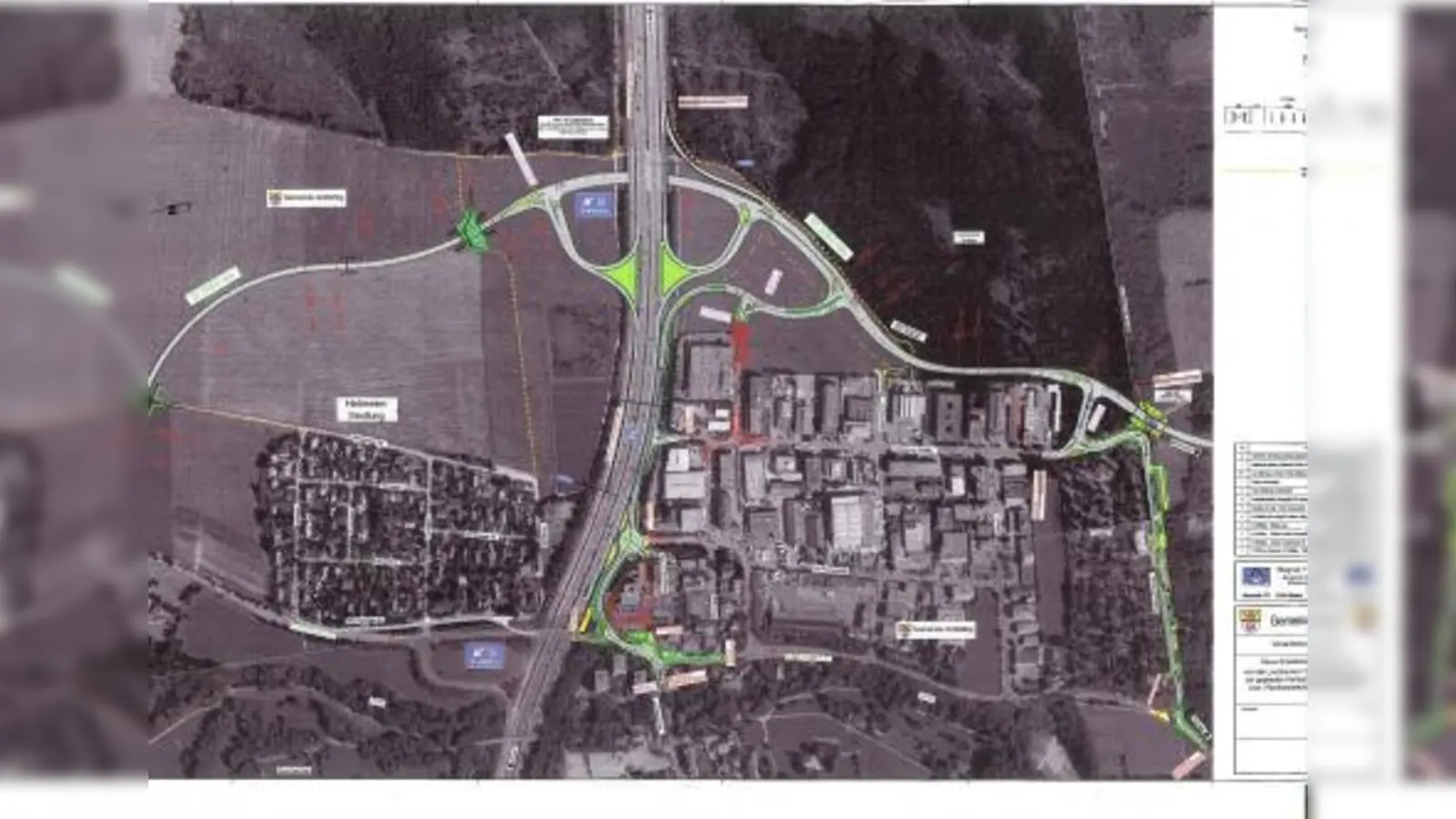 So sehen die Pläne Gräfelfings zum Neubau der Staatsstraße 2063 aus. Der Anschluss der A96 (oben im Bild) würde um die Heitmeirsiedlung herum durch den Lochhamer Schlag geführt. „Das macht uns den Grünzug kaputt!“, so der Pasinger BA. (Foto: pi)