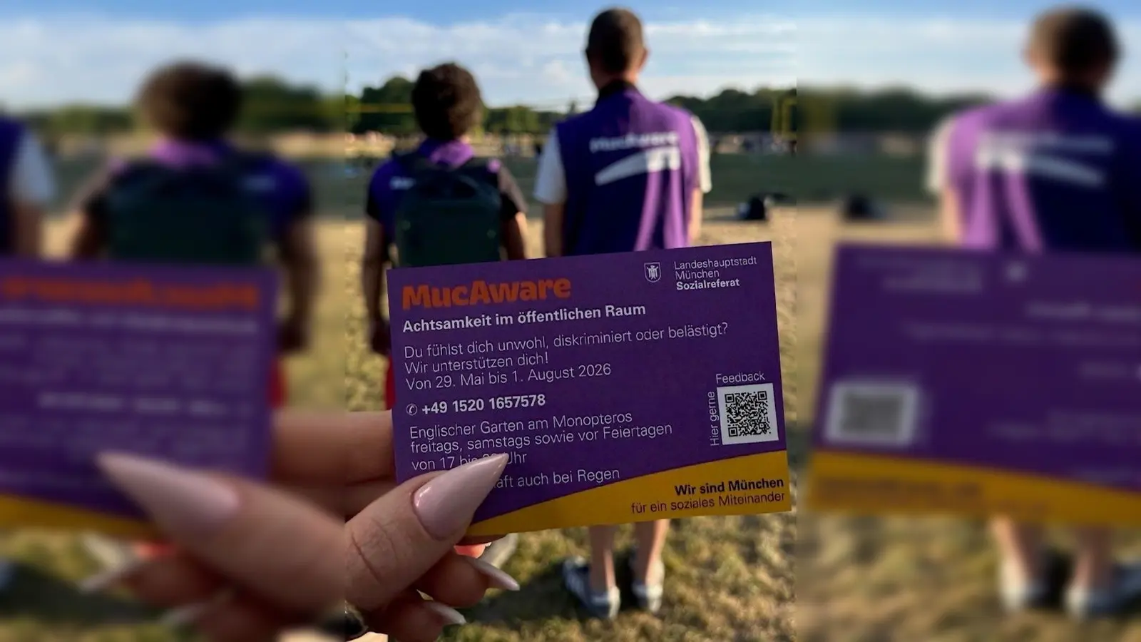 Das Awareness-Team ist bis Ende Juli im Südteil des Englischen Gartens unterwegs. Wer Unterstützung braucht, spricht es einfach an.  (Foto: Sozialreferat )